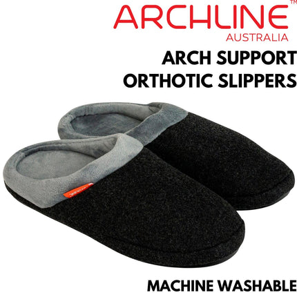 ARCHLINE Orthotic Slippers Slip On Arch Scuffs Orthopedic Moccasins in Charcoal Marle - EUR 38