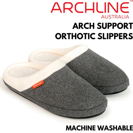 ARCHLINE Orthotic Slippers Slip On Arch Scuffs Orthopedic Moccasins in Grey Marle - EUR 42