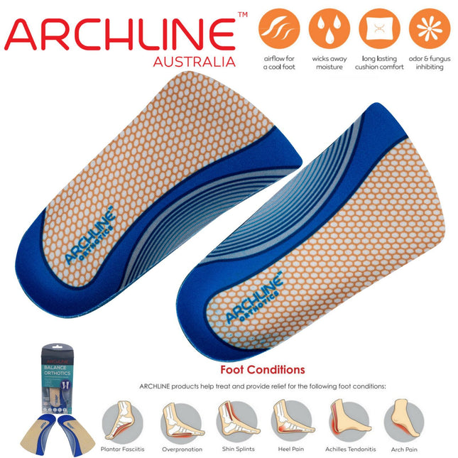 ARCHLINE 3/4 Slim Orthotics Plantar Fasciitis Insoles Balance Support Relief - EUR 39