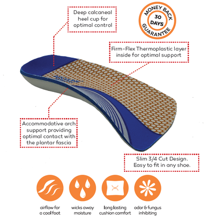 ARCHLINE 3/4 Slim Orthotics Plantar Fasciitis Insoles Balance Support Relief - EUR 41