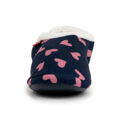ARCHLINE Orthotic Slippers CLOSED Arch Scuffs Moccasins Pain Relief in Navy Hearts - EUR39