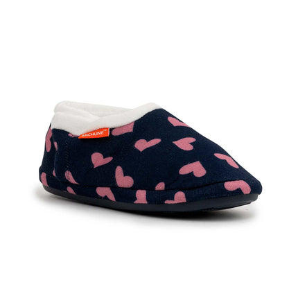 ARCHLINE Orthotic Slippers CLOSED Arch Scuffs Moccasins Pain Relief in Navy Hearts - EUR40