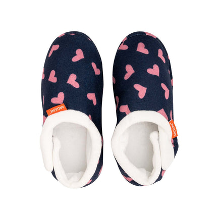 ARCHLINE Orthotic Slippers CLOSED Arch Scuffs Moccasins Pain Relief in Navy Hearts - EUR40