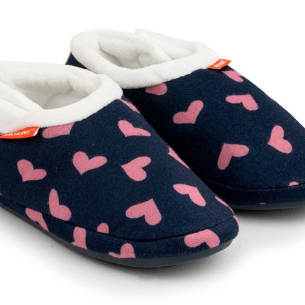 ARCHLINE Orthotic Slippers CLOSED Arch Scuffs Moccasins Pain Relief in Navy Hearts - EUR41