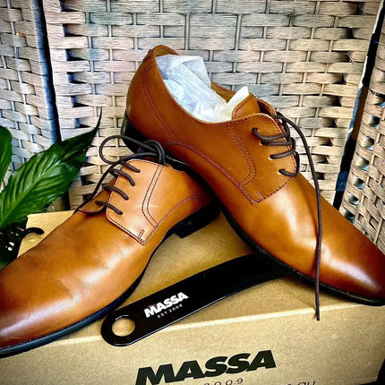 Massa Ascoli Leather Derby Dress Lace Up Shoes Wedding Business Formal in Tan - UK 10