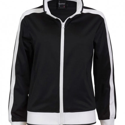 Identitee Ladies Track Top Jacket Tracksuit Warm Winter Full Zip Varsity Jumper - Black/White - XL (18-20)