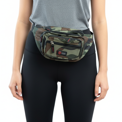 Canvas CAMO BUM BAG Camouflage Waist Travel Belt Wallet Money Security Zips