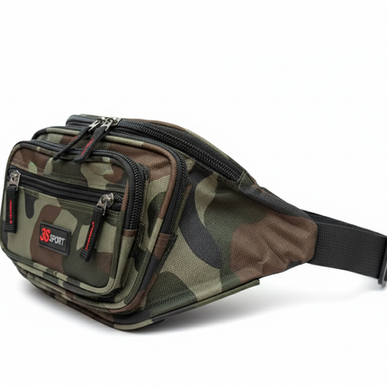 Canvas CAMO BUM BAG Camouflage Waist Travel Belt Wallet Money Security Zips