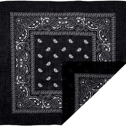 BANDANA Paisley 100% COTTON Head Wrap Durag Bandanna Summer Biker Scarf Mask - Black