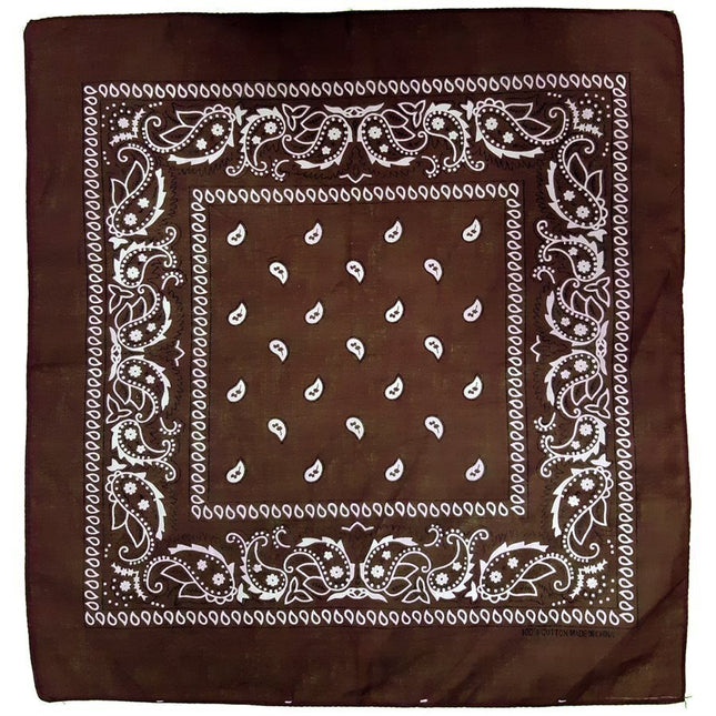BANDANA Paisley 100% COTTON Head Wrap Durag Bandanna Summer Scarf Mask - Brown
