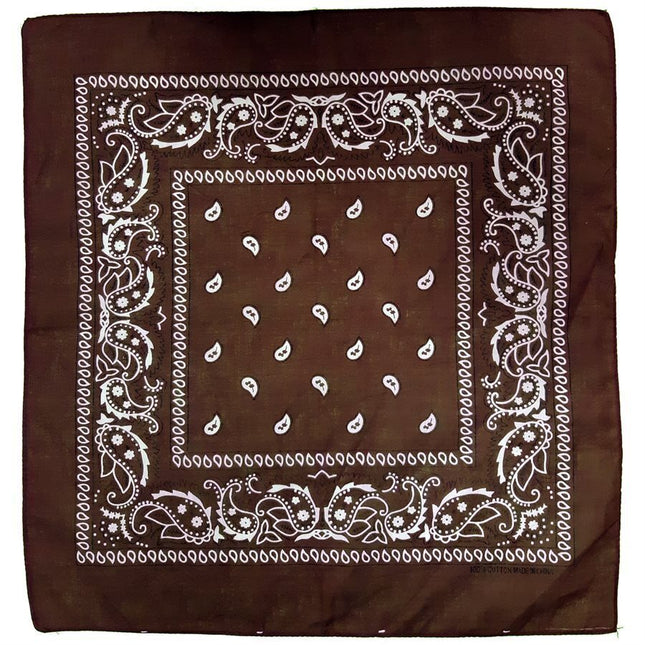 BANDANA Paisley 100% COTTON Head Wrap Durag Bandanna Summer Scarf Mask - Brown