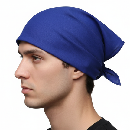 Plain Bandana 100% COTTON Head Wrap Durag Bandanna Summer Biker Scarf Mask - Blue