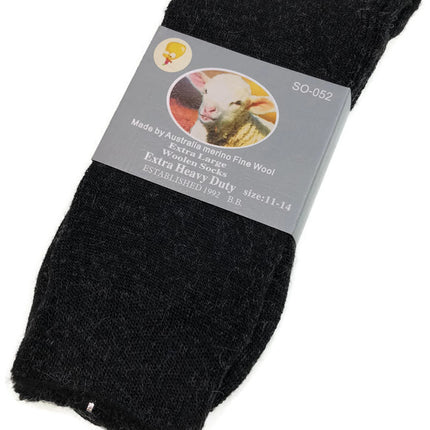 1 Pair Merino Wool Blend Woolen Work Socks Hiking Heavy Duty Warm Winter Thermal - Black - 11-14
