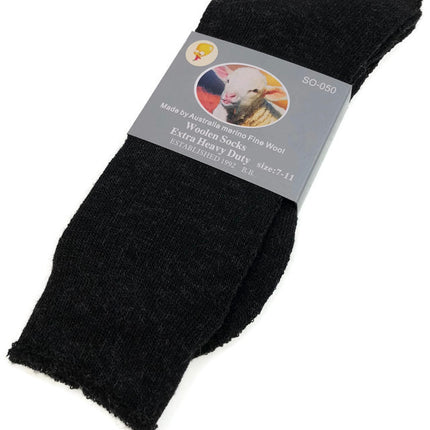 1 Pair Merino Wool Blend Woolen Work Socks Hiking Heavy Duty Warm Winter Thermal - Black - 7-11