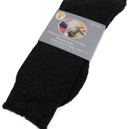 1 Pair Merino Wool Blend Woolen Work Socks Hiking Heavy Duty Warm Winter Thermal - Black - 7-11