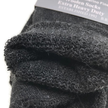 1 Pair Merino Wool Blend Woolen Work Socks Hiking Heavy Duty Warm Winter Thermal - Black - 7-11