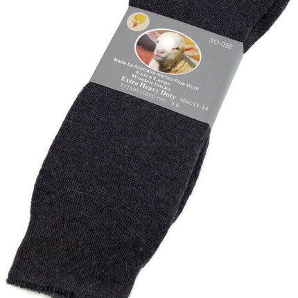 1 Pair Merino Wool Blend Woolen Work Socks Hiking Heavy Duty Warm Winter Thermal - Charcoal - 11-14