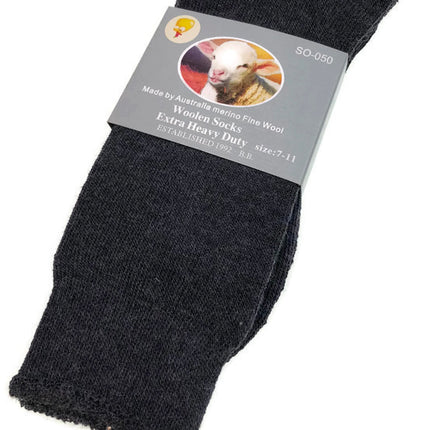 1 Pair Merino Wool Blend Woolen Work Socks Hiking Heavy Duty Warm Winter Thermal - Charcoal - 7-11