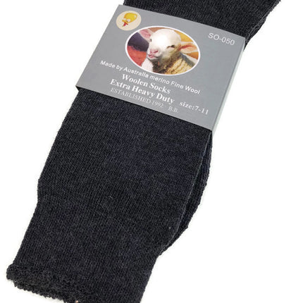 1 Pair Merino Wool Blend Woolen Work Socks Hiking Heavy Duty Warm Winter Thermal - Charcoal - 7-11