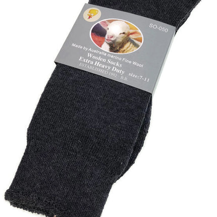 1 Pair Merino Wool Blend Woolen Work Socks Hiking Heavy Duty Warm Winter Thermal - Charcoal - 7-11