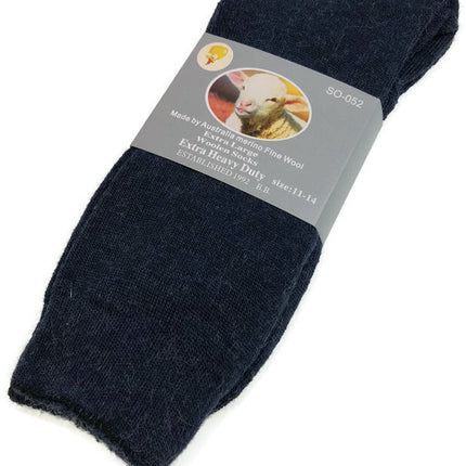 1 Pair Merino Wool Blend Woolen Work Socks Hiking Heavy Duty Warm Winter Thermal - Navy - 11-14