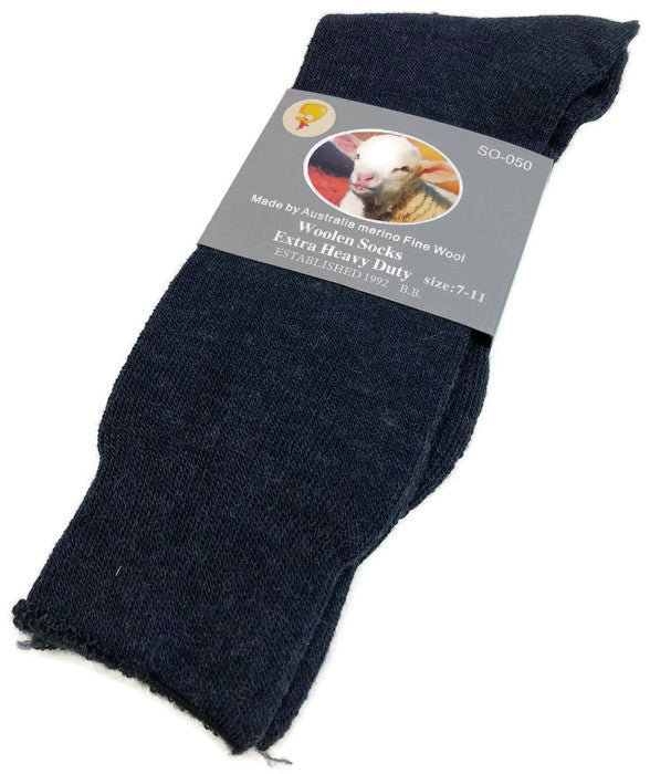 1 Pair Merino Wool Blend Woolen Work Socks Hiking Heavy Duty Warm Winter Thermal - Navy - 7-11