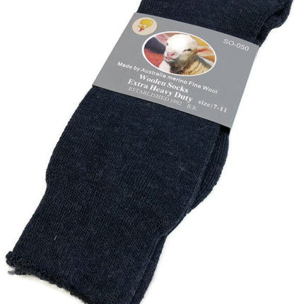 1 Pair Merino Wool Blend Woolen Work Socks Hiking Heavy Duty Warm Winter Thermal - Navy - 7-11