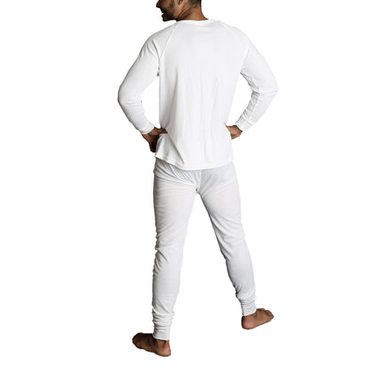 2pcs Set Mens Merino Wool Blend Long Sleeve Thermal Top & Long Johns Pants Underwear - Beige - S