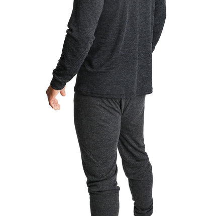 2pcs Set Mens Merino Wool Blend Long Sleeve Thermal Top & Long Johns Pants Underwear - Black - M