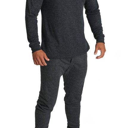 2pcs Set Mens Merino Wool Blend Long Sleeve Thermal Top & Long Johns Pants Underwear - Black - S