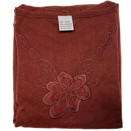 Ladies Merino Wool Blend Long Sleeve Thermal Spencer Top Thermals Underwear - Burgundy - 14-16