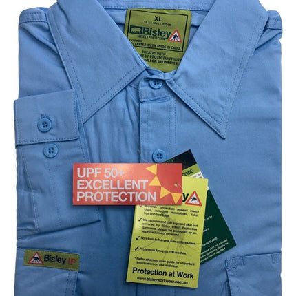 BISLEY Insect Protection Fishing Shirt Long Sleeve Casual Business Work Cotton - VRS6140_BBLB (Blue) - S