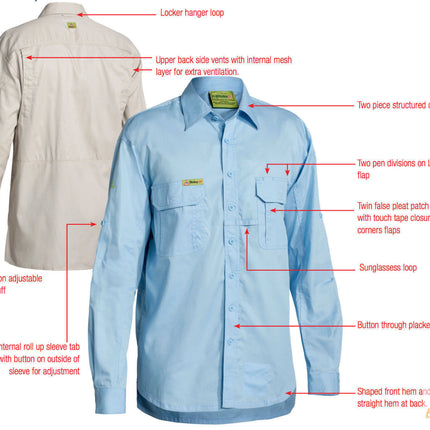BISLEY Insect Protection Fishing Shirt Long Sleeve Casual Business Work Cotton - VRS6140_BBLB (Blue) - S