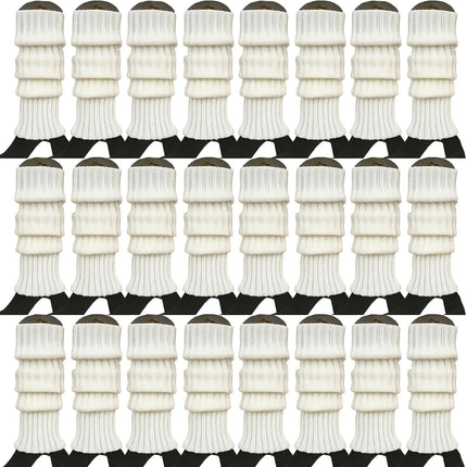 24x Womens Leg Warmers Disco Winter Knit Dance Party Crochet Legging Socks Costume - White