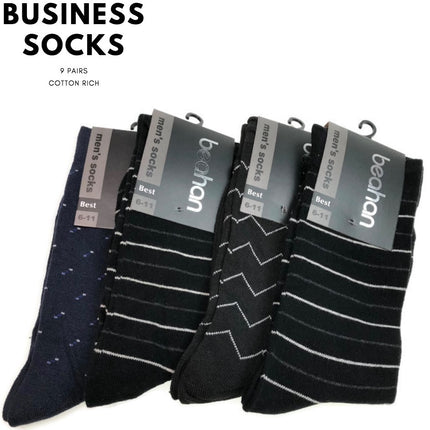9 Pairs COTTON BUSINESS SOCKS Mens Dress Crew Plain Work Casual  BULK - Black - 6-11