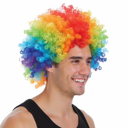 Mens DELUXE AFRO WIG Curly Hair Costume Party LGBTQ Disco 70s 80s Pride - Rainbow
