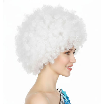 Mens DELUXE AFRO WIG Curly Hair Costume Party Fancy Disco 70s 80s Dress Up - White