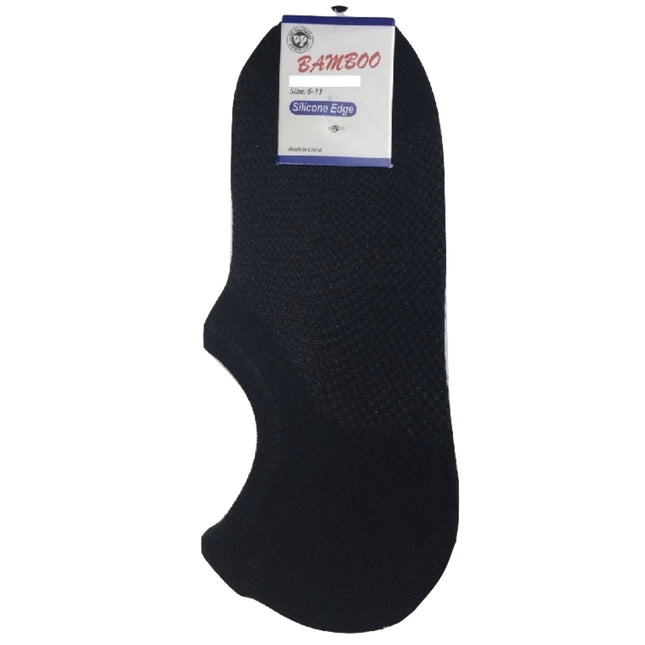 1 Pair NO SHOW BAMBOO SOCKS Non Slip Heel Grip Low Cut Invisible Footlet - Black - 11-14
