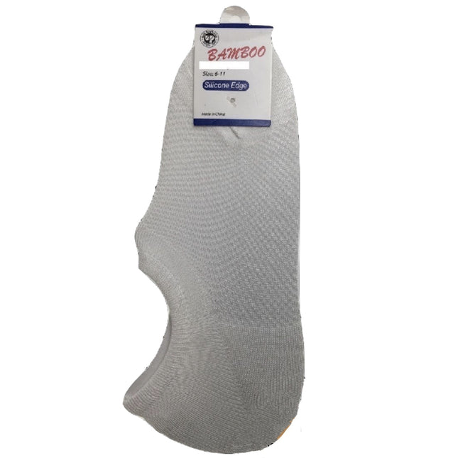 1 Pair NO SHOW BAMBOO SOCKS Non Slip Heel Grip Low Cut Invisible Footlet - White - 11-14