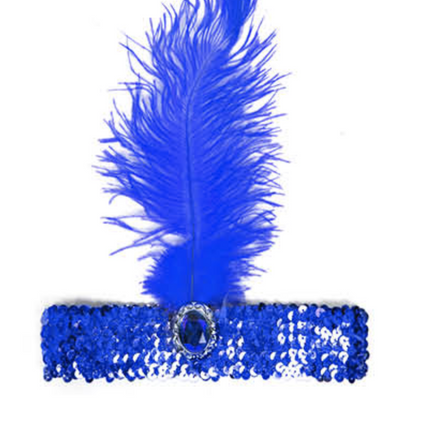 1920s FLAPPER HEADBAND Headpiece Feather Sequin Charleston Costume Gatsby Dance - Blue