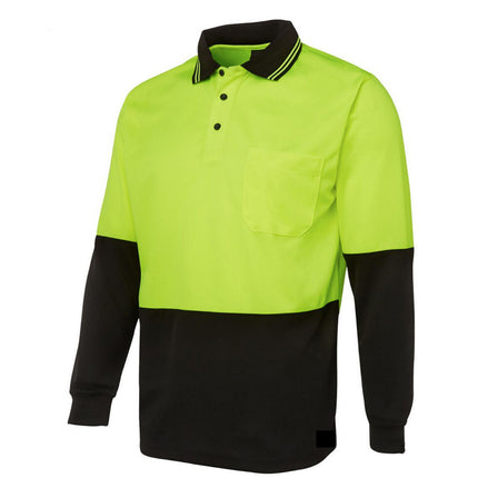 HI VIS LONG SLEEVE POLO SHIRT Top Safety Workwear Fluro Breathable Dry WB - Yellow - XXL