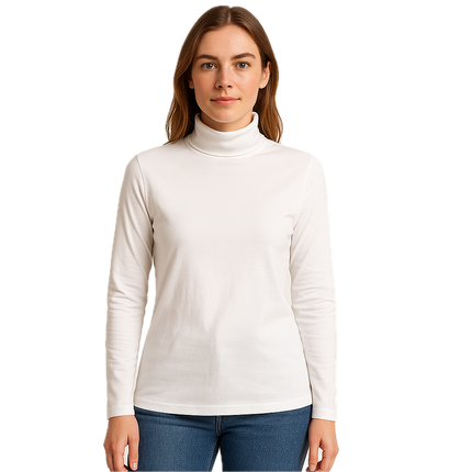 Ladies SKIVVY Womens Long Sleeve Plain Top Warm Turtleneck Cotton High Neck in White - XL