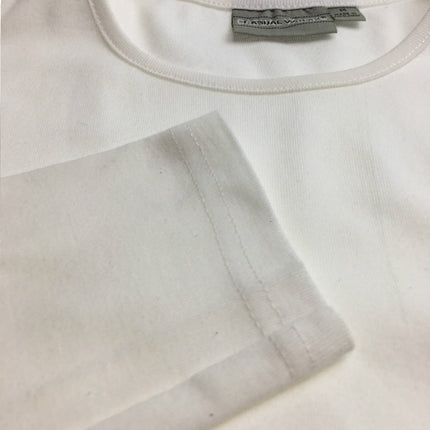 Mens 100% COTTON PLAIN LONG SLEEVE TOP Basic T Shirt Tee Slim Fitted Style - White - XL