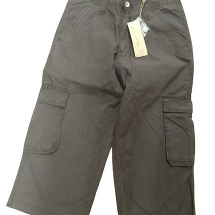 Mens 3/4 CARGO SHORTS Long Pants 100% COTTON Army Military Combat Summer - Brown - Small (30"")