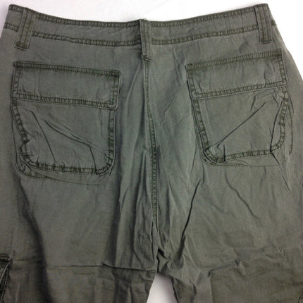 Mens 3/4 CARGO SHORTS Long Pants 100% COTTON Army Military Combat Summer - Olive (Washed Look) - Small (30"")