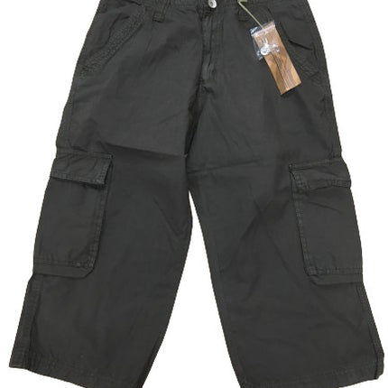 Mens 3/4 CARGO SHORTS Long Pants 100% COTTON Army Military Combat Summer - Olive (Washed Look) - Small (30"")