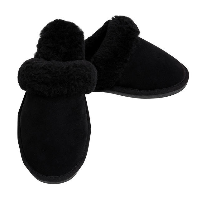 Sheepskin Wool Womens Slippers Scuffs Slip On Winter Ugg Slippers in Black - 8