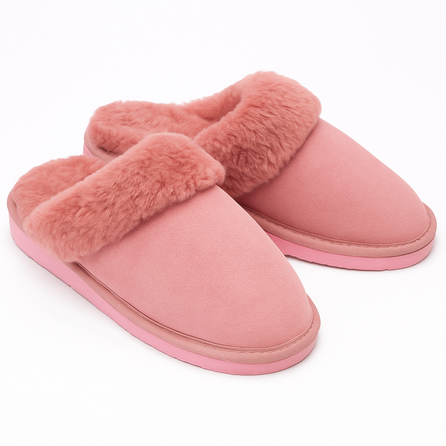 Sheepskin Wool Womens Slippers Scuffs Slip On Winter Ugg Slippers in Pink - 7