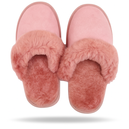 Sheepskin Wool Womens Slippers Scuffs Slip On Winter Ugg Slippers in Pink - 7