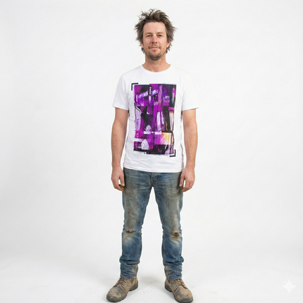 100% Cotton T-Shirt with Print Design Slim Fit Basic Tee Top in White - L